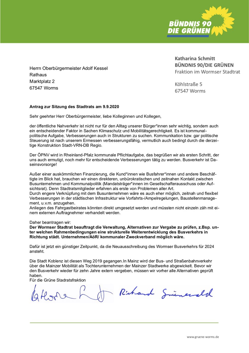 Antrag zur Umstrukturierung des Busverkehrs